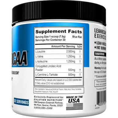 Evlution Stimulant Free Lean BCAA Powder Nutrition BCAAs Amino s Powder with CLA Carnitine and 2:1:1 Branched Chain Amino s Supports Muscle Recovery Fat Burn and Metabolism - Blue Raz