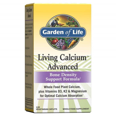 Garden of Life Calcium Supplement - Living Calcium Advanced Bone Density Support Formula, 1,000mg Whole Food Plant Calcium Plus Vitamins D3, K1 and Magnesium for Absorption, 120 Vegetarian Caplets