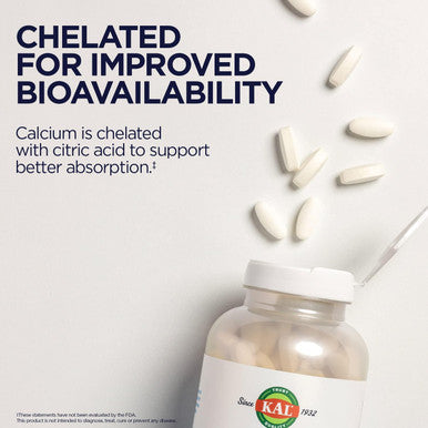 Kal Calcium Citrate 1000Mg, Calcium Supplements For Women And Men, Bone Health, Teeth, Nervous, Muscular & Cardiovascular System Support, Gluten And Lab Verified, 60 Servings, 180 Tablets