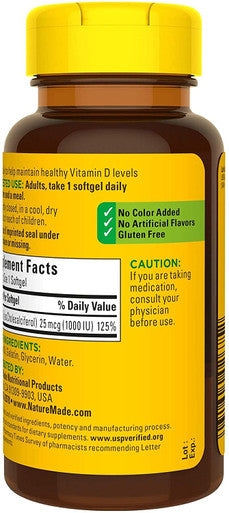 Nature Made Vitamin D3 1000 Iu Supplement Liquid Softgels 100 Count (Pack Of 2)