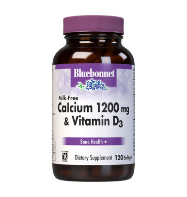 Bluebonnet Nutrition Milk-Free Calcium 1200 mg Plus Vitamin D3 400 IU - High Potency Maximum Absorption Strong Healthy Bones & Immune Health Support Supplement Gluten-Free Dairy-Free 120 Softgels