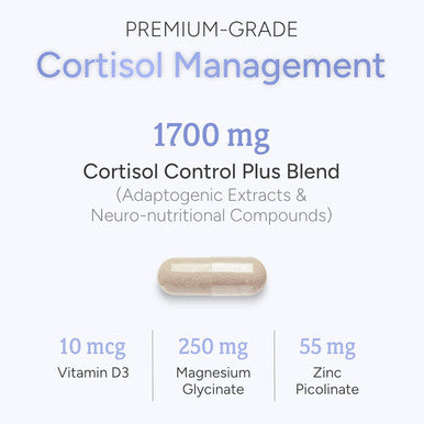 Cortisol Supplement - Cortisol Control Plus Supports Stress Relief, Mood, Calm & Restful Sleep - Cortisol Manager Supplement For Women And Men - Powerful Adaptogen & Vitamin Blend - 90 Capsules