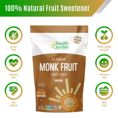 Health Garden Monk Fruit Sweetener Golden - Non Gmo - Gluten - 1:1 Sugar Substitute - her - Keto Friendly (1Lb 2-Pack)