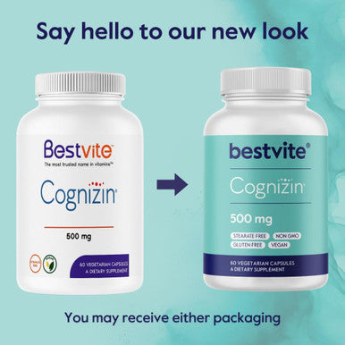 Bestvite Cognizin Citicoline 500mg (60 Vegetarian Capsules) - Clinically Studied Form of Citicoline - No Stearates - Vegan - Non GMO - Gluten - Brain Supplements for Memory and Focus