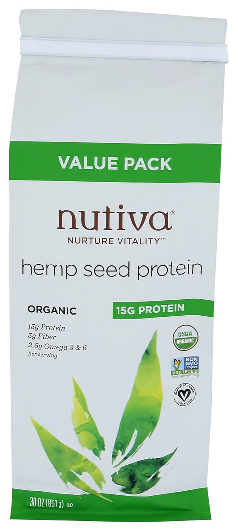 Nutiva Organic Cold-Pressed Raw Hemp Seed Protein Powder, Peak Protein, 16 Ounce, USDA Organic, Non-GMO, Whole 30 Approved, Vegan, Gluten-Free & Keto, Plant Protein with Essential Amino Acids