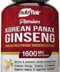 NutriFlair Korean Red Panax Ginseng 1600mg 120 Vegan Capsules High Potency Ginseng Root 5% Ginsenosides Extract Powder Supplement Energy Focus Vigor Performance Pills for Women and Men Non-GMO
