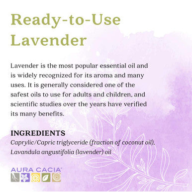 Aura Cacia ReadytoUse Lavender Essential Oil in Fractionated Coconut Oil GC/MS Tested for Purity 4 fl. oz.