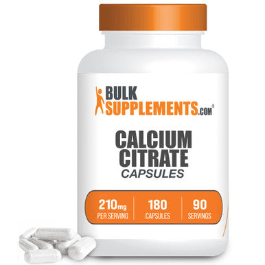 BulkSupplements Calcium Citrate Capsules - Calcium Supplements for Bone Health - Unflavored - 1000mg (210mg of Calcium) (180 Capsules)