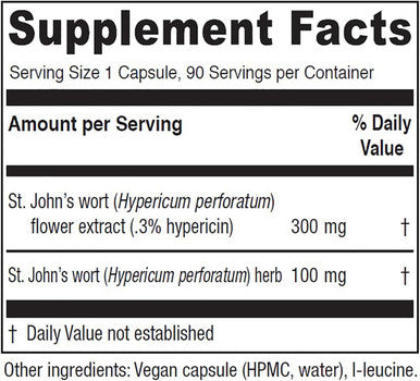 Vitanica St. John's Wort Capsules - Non-GMO Potent 0.3% (900mcg) Hypericin Saint Johns Wort for Mood Emotional & PMS Support Vegan Supplement 90 Count (St. John's Wort)