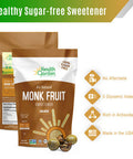 Health Garden Monk Fruit Sweetener Golden - Non Gmo - Gluten - 1:1 Sugar Substitute - her - Keto Friendly (1Lb 2-Pack)