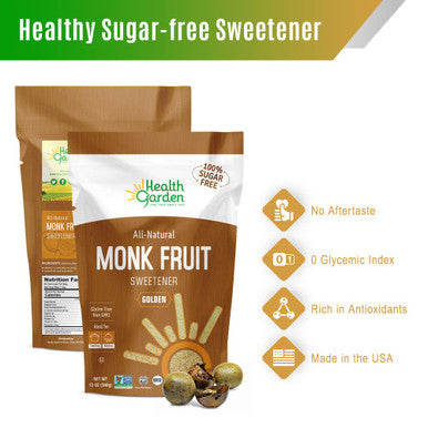 Health Garden Monk Fruit Sweetener Golden - Non Gmo - Gluten - 1:1 Sugar Substitute - her - Keto Friendly (1Lb 2-Pack)