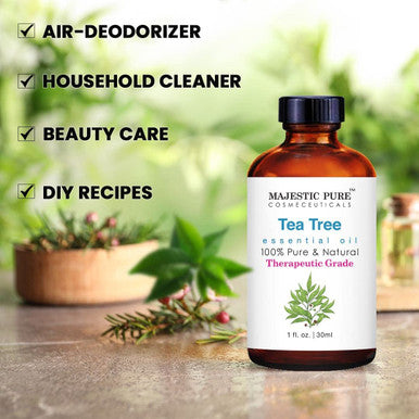 MAJESTIC PURE Tea Tree Essential Oil - Pure, Natural and Therapeutic Grade - Tea Tree Oil for Skin, Face, Hair, Nails, Acne, Scalp, Massage, Aromatherapy, Diffuser, Topical & Household Uses - 1 fl oz