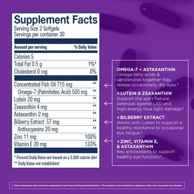Wiley's Finest Wild Alaskan Fish Oil Bold Vision - Fish Oil Eye Health Supplement with Lutein Zeaxanthin Bilberry Omega-7 Vitamin E and Zinc - 60 Softgels (30 Servings)