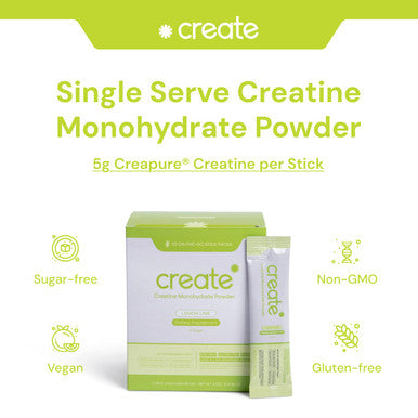 Create Single Serve Creatine Monohydrate Powder 5g Creapure Creatine | Redefining Strength Energy & Recovery | Sugar-Free Vegan Non-GMO | Lemon/Lime | 30 Packets