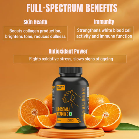Beastlife Liposomal Vitamin C Higher Bioavailability Neuralize Free Radicals Promotes Firm Skin Health Improve Cogntive Function Immunity Support Fast Absorption 60 Capsules