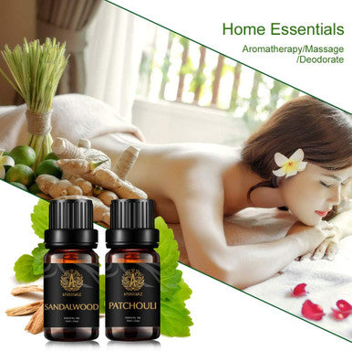 Aromatherapy Sandalwood Essential Oil Set for Diffuser, 100% Pure Patchouli Essential Oil Kit for Humidifier, 2x10ml Therapeutic Grade Essential Oils Set-Sandalwood Oil,Patchouli Oil for Home Massage