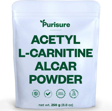 Purisure Acetyl L-Carnitine Powder 250G Alcar Powder Amino Acid Supplement Acetyl L-Carnitine Supplement For Better Cognitive Performance And Muscular Endurance Gluten Free Non-Gmo 500 Servings