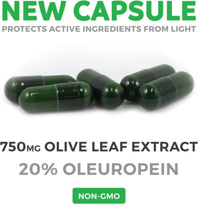 Olive Leaf Extract NonGMO Super Strength 20 Oleuropein 750mg Vegetarian Immune Support Cardiovascular Health Antioxidant Supplement No Oil 60 Capsules