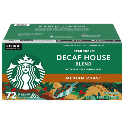 Starbucks K-Cup Coffee Pods, Medium Roast Hot or Iced Coffee, Decaf House Blend, 60 Keurig Pods