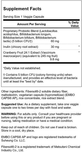 Swanson Cranberry Probiotic 5 Billion Cfu 60 Veg Capsules