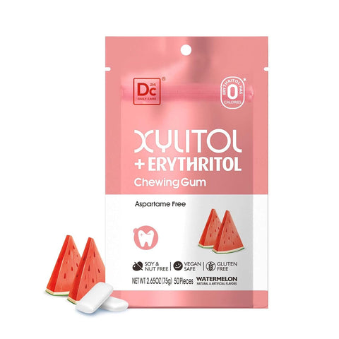 DC24 DAILY CARE Gum, Aspartame Free & Sugar Free, Xylitol Chewing Gum with Erythritol, Low-Calorie, Sugarless, Watermelon Flavored Gum, 50 Pieces (Pack of 3)
