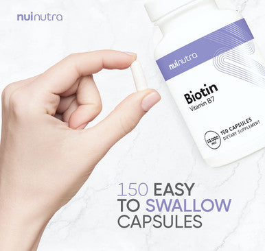 Biotin 10000mcg | 150 Capsules - Hair Skin and Nail Support | Pure Biotin Supplement Extra Strength (Vegan, Gluten Free, Non-GMO, Lab Tested) - Biotin for Hair Growth Skin and Nails