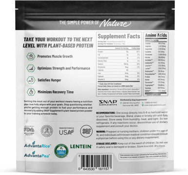 Organic Plant Based Vegan Protein Powder by Snap Supplements Nitric Oxide Boosting Protein Powder Vanilla Bean BCAA Amino Acid for Muscle Growth Performance Recovery 30 Servings