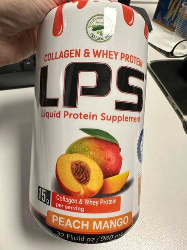 Nutritional Designs Lps Liquid Collagen & Whey Protein Supplement, Sugar-Free, Non-Gmo Drink, Promotes Healthy Skin & Hair For Men & Women. (Critical Care) Peach Mango