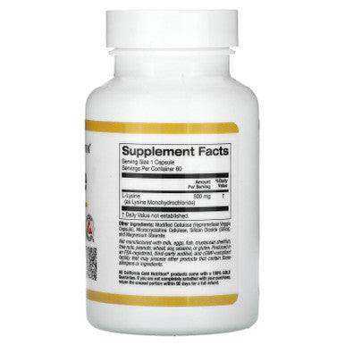 California Gold Nutrition L-Lysine, 500 Mg, 60 Veggie Capsules