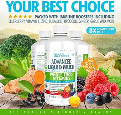 Bio Naturals Liquid Whole Food Multivitamin For Men & Women With Over 100 Ingredients - Superfoods, Omegas, Organic Extracts - 100% Vegan - 32 Oz
