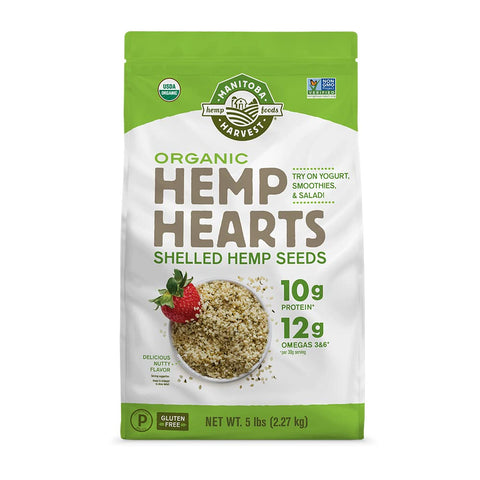 Manitoba Harvest Organic Hemp Seeds, 18oz, 10g Plant Based Protein and 12g Omega 3 & 6 per Srv, smoothies, yogurt & salad, Non-GMO, Vegan, Keto, Paleo, Gluten Free