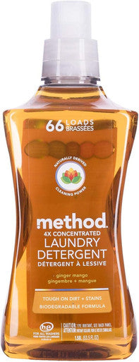 Method Liquid Laundry Detergent Ginger Mango 66 Loads Per Bottle Hypoallergenic + Biodegradable Formula Plant-Based Stain Remover 53.5 Fl Oz (Pack of 2)