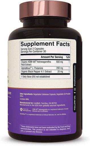 KSM-66 Ashwagandha + AlphaWave - ZenWell by LiveWell | Cognitive, Brain Health (60 Capsules)