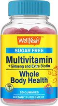 Multivitamin Sugar Gummies With Ginseng, Vitamin A, C, D3, E, B12, B6, B1, B2, B5, Niacin, Folic Acid, Biotin, Iodine, Zinc, Chromium, Molybdenum, Lycopene, Inositol - Vegan - 60 Gummies