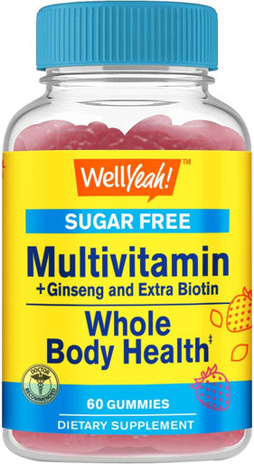 Multivitamin Sugar Gummies With Ginseng, Vitamin A, C, D3, E, B12, B6, B1, B2, B5, Niacin, Folic Acid, Biotin, Iodine, Zinc, Chromium, Molybdenum, Lycopene, Inositol - Vegan - 60 Gummies