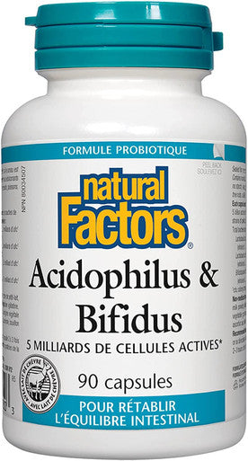 Natural Factors Acidophilus Bifidus Promotes WellBeing Digestive Health 90 Capsules