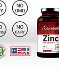 NatureBell Zinc 50mg with Vitamin C 180 Capsules Zinc Vitamins and Immune Vitamins Antioxidant NonGMO