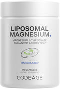 Codeage Liposomal Magnesium L-Threonate Supplement Patented Magtein Magnesium Threonate for Brain Health Memory and Cognitive Function Support Bioavailable L Threonate Non-GMO - 90 Capsules