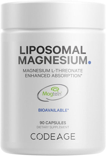 Codeage Liposomal Magnesium L-Threonate Supplement Patented Magtein Magnesium Threonate for Brain Health Memory and Cognitive Function Support Bioavailable L Threonate Non-GMO - 90 Capsules