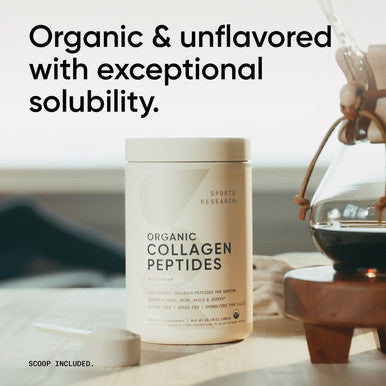 Sports Research Organic Collagen Peptides Hydrolyzed Type I and Iii Collagen Protein Powder Made Sustainably From Grass-Fed Cows Unflavored 30 Servings