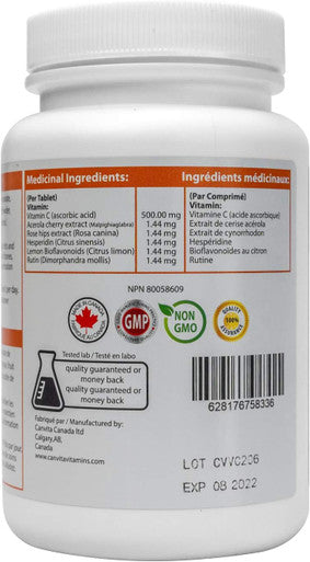 Canvita Halal Vitamin C 500mg All-In-One for Immunity Manage High-Blood Pressure and Memory Protection HALAL Certified and Made in Canada