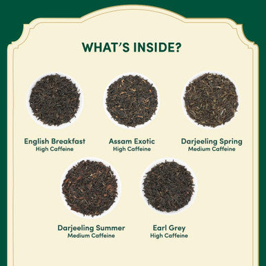 Vahdam Assorted Black Tea Sampler Set (5 Flavors 20 Tea Bags) Gluten Non GMO | Tea Variety Pack - Long Leaf Pyramid Black Tea Bags Variety Pack | s for Women & Men Tea Set