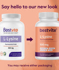 Bestvite L-Lysine 500mg per Capsule (240 Vegetarian Capsules) - No Stearates - No Fillers - No Flow Agents - Vegan - Non GMO - Gluten - No Stearic Acid - No Dicalcium Phosphate