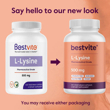Bestvite L-Lysine 500mg per Capsule (240 Vegetarian Capsules) - No Stearates - No Fillers - No Flow Agents - Vegan - Non GMO - Gluten - No Stearic Acid - No Dicalcium Phosphate