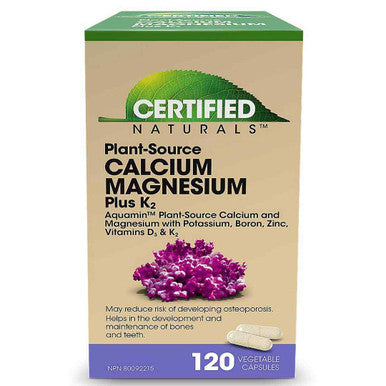 Certified Naturals Plant-Source Calcium Magnesium and K2 - 120 Veg Capsules