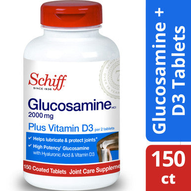 Schiff Glucosamine 2000mg with Vitamin D3 and Hyaluronic Acid Joint Supplement, 150 ct