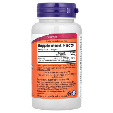 NOW Vitamin D3 1000 IU 180 softgels