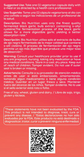 Bio Nutrition Fermented Black Garlic - 60 Vegetarian Capsules Pack Of 1