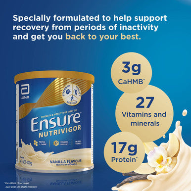 Ensure NutriVigor Protein Shake | Boost Energy and Help Support Recovery| Vitamin D Supplement with Protein, CaHMB and 27 Vitamins and Minerals | 400g | Vanilla Flavour