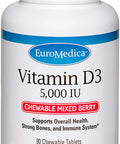 EuroMedica Vitamin D3, Mixed Berry - 90 Chewable Tablets - 5000 IU Vitamin D3 - Supports Overall Health, Strong Bones & Teeth, and Immune System Function - 90 Servings